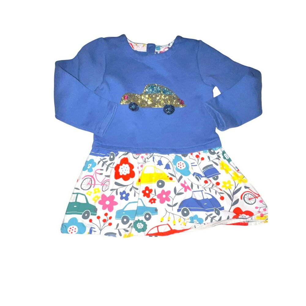 Mini Boden Toddler Dress (Size 3-4Y) – Blue Sequin Car Top & Printed Skirt